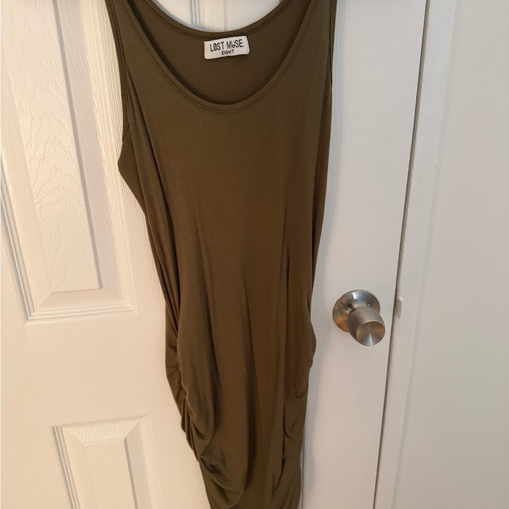 Olive Green Sleeveless Midi Dress